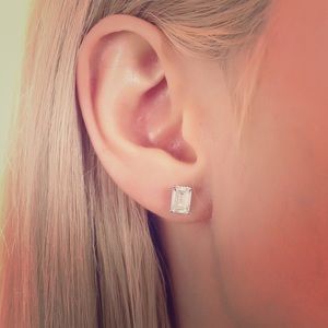 Emerald Cut Sterling Silver Earrings